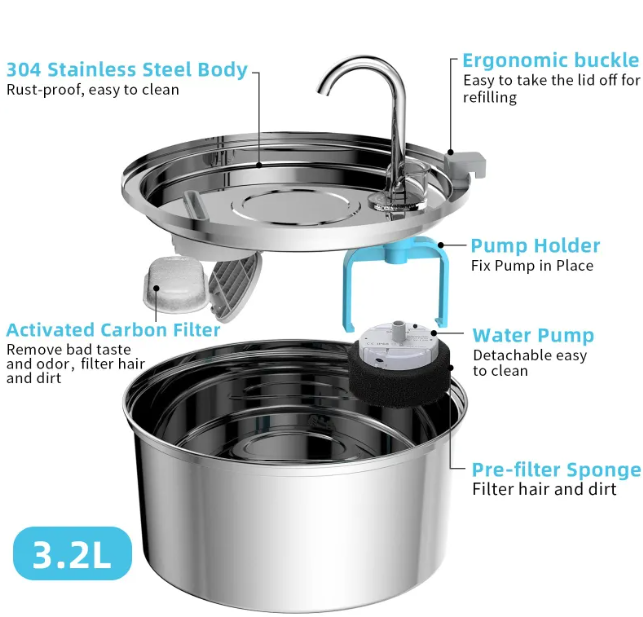Stainless Steel Automatic Pet Water Dispenser for cats drinking