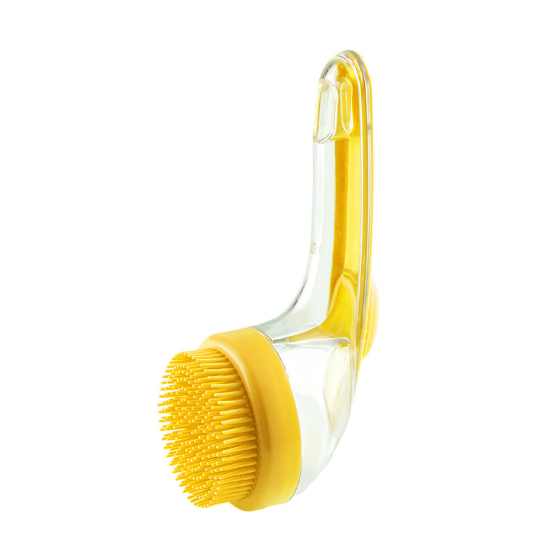 Dog Bath Brush Shampoo Dispenser in use on wet dog coat